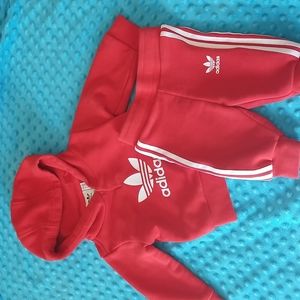 3 to 6 months baby red and white Adidas sweatsuit. Hoodie and joggers